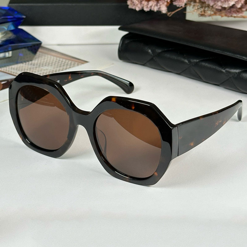 Retro Oval Sunglasses 9080 Tortoiseshell Brown Sheet Frame Polygonal Mens Driving Glasses brown Solid Color Lens UV400 Protective Multi functional G
