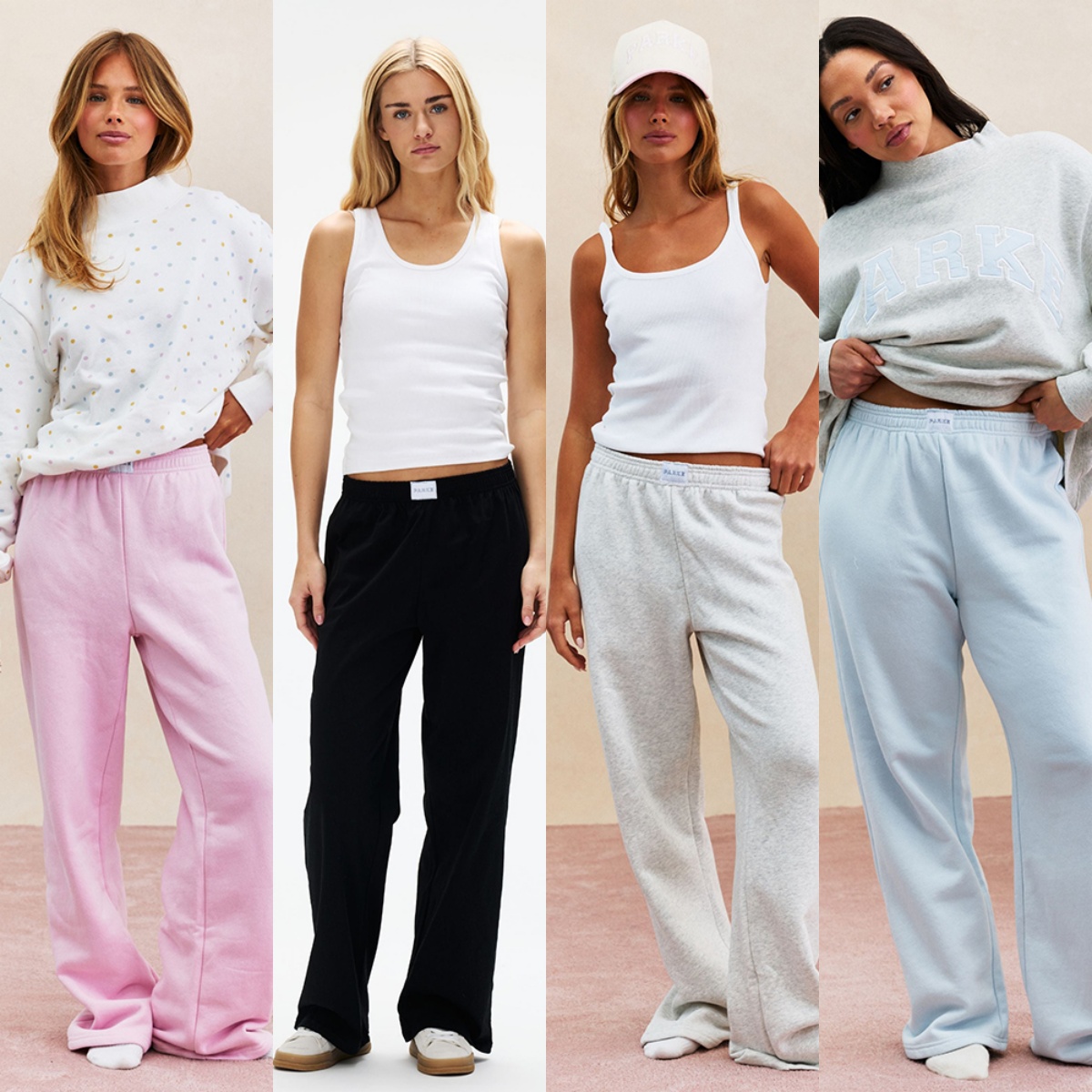 Parkes Pantalon de survêtement femme taille mi-haute coton 100% coupe droite couleur unie pantalon long décontracté sport