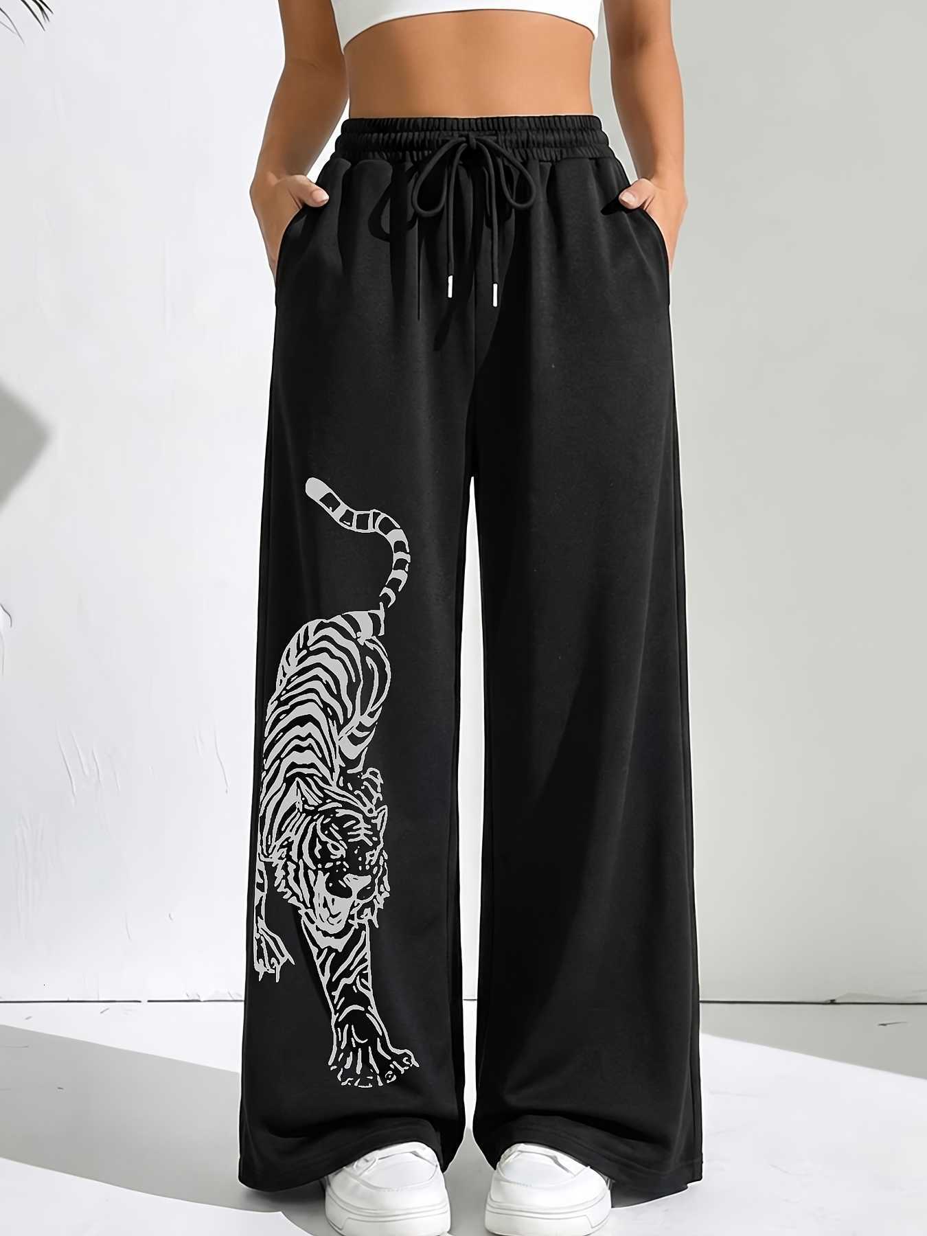 Casual Style Fashionable Retro Street Y2K Punk Tiger Print Men's Casual Black Straight Leg Pants Autumn Sports Pants D260916