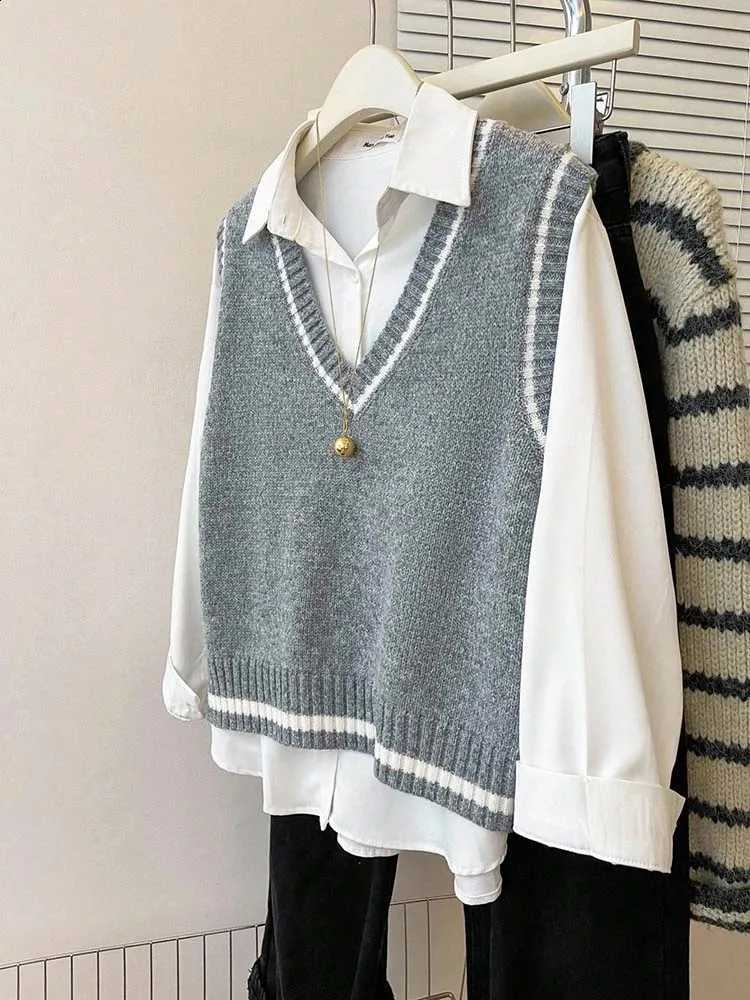 Fashionable Women's V-neck Woolen Vest Versatile and Casual Suitable for Daily Outings Only the Vest IncludedW260915