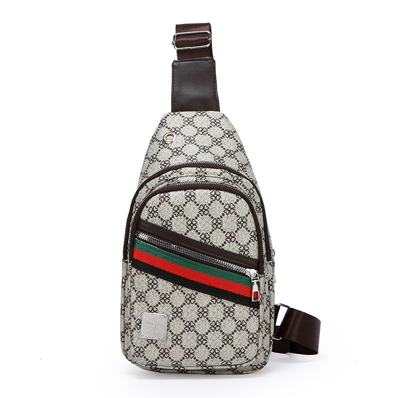New Men's Chest Simple Business Travel Versatile Shoulder PU Texture Trendy Fashion Printed Crossbody Bag
