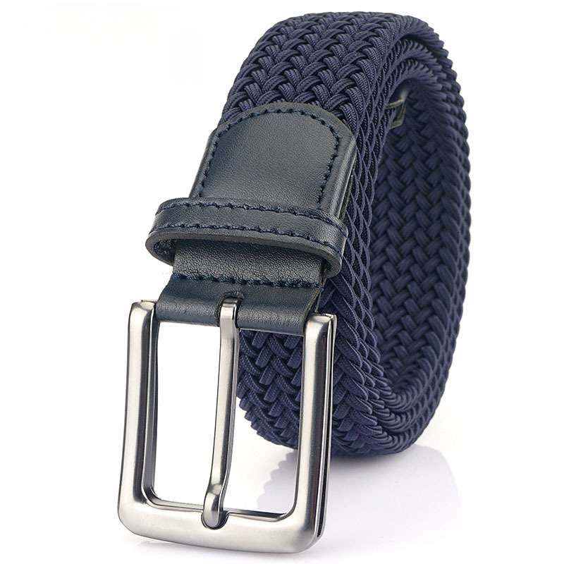 Woven Elastic Waistband Men's Golf Casual Simple Jeans Youth Fashion No-Hole Canvas Belt High-Quality 3.4cm