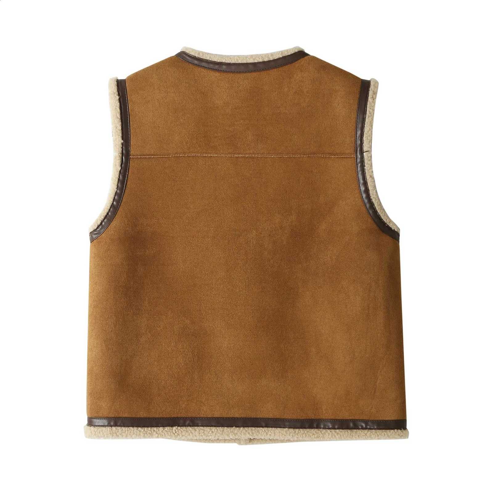 Vest Fur Suede Women's Lamb Short Outerwear Autumn Winter Integrated Warmth Fleece round Neck Loose Fit Single ButtonW260915
