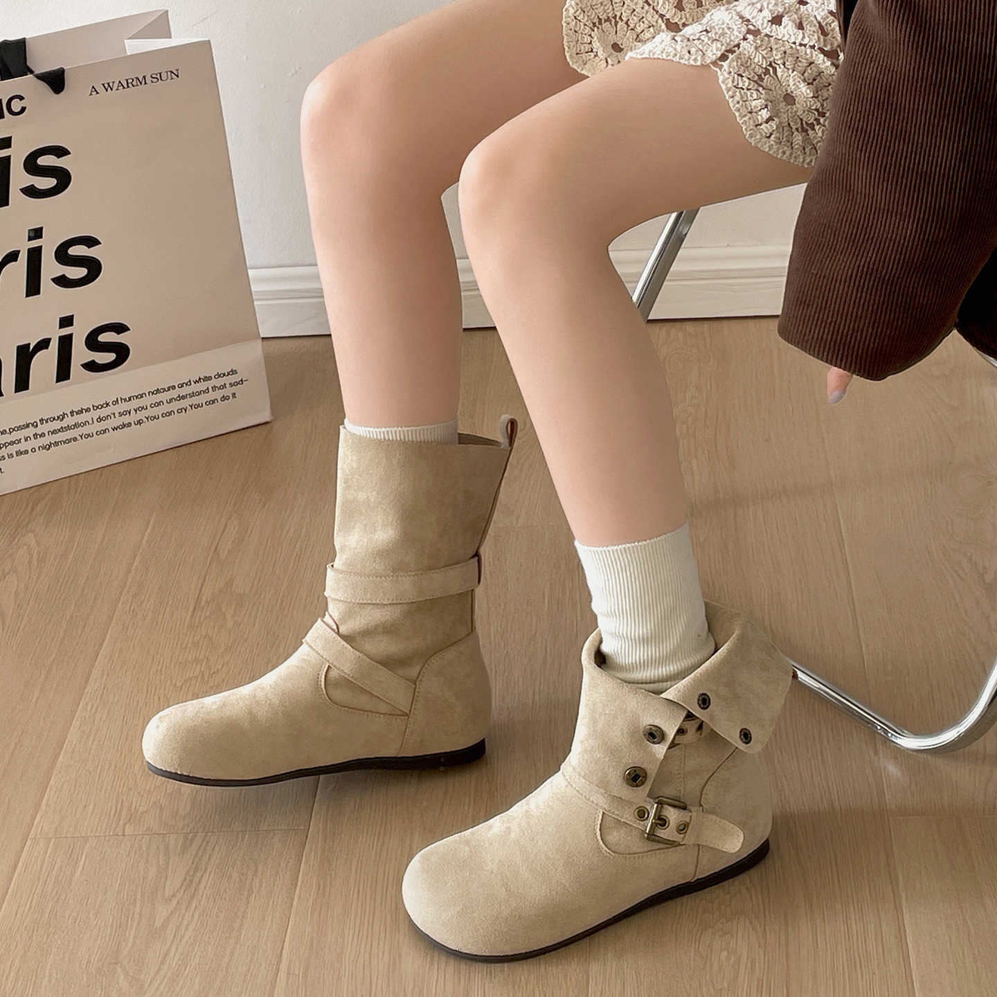 for boots Thick soled 2025 new autumn outfit dress looks slimmer Haken short boots D260916