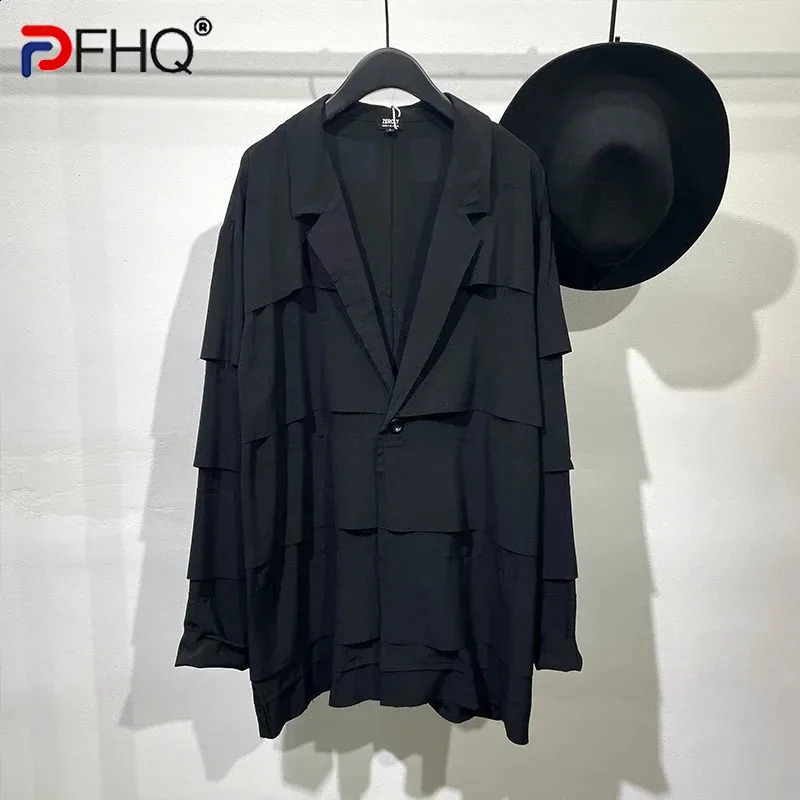 PFHQ Fashion Male Trench Coat Three-dimensional Patchwork Medium Length n High Street Long Sleeve Solid Color Tops 21E7162 260916