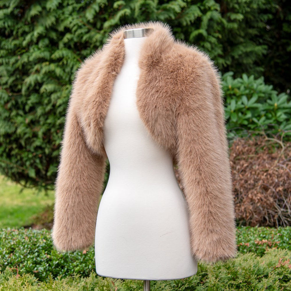 Autumn Winter Womens Cropped Bolero Style Outerwear Shaggy Plush Texture Open Front Short Coat Elegant Cover Up For Evening Gown Wedding And Special
