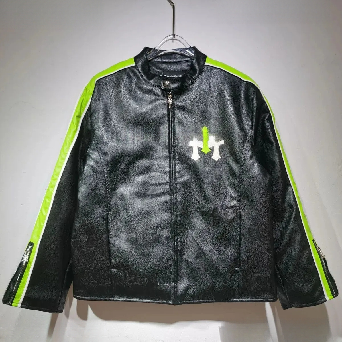 Chromety Designer Men's Chrome Leather Autumn Winter Encrusted Wide Sheep Cross Jacket Windbreak Bomber Limited Edition 2cf 7e8