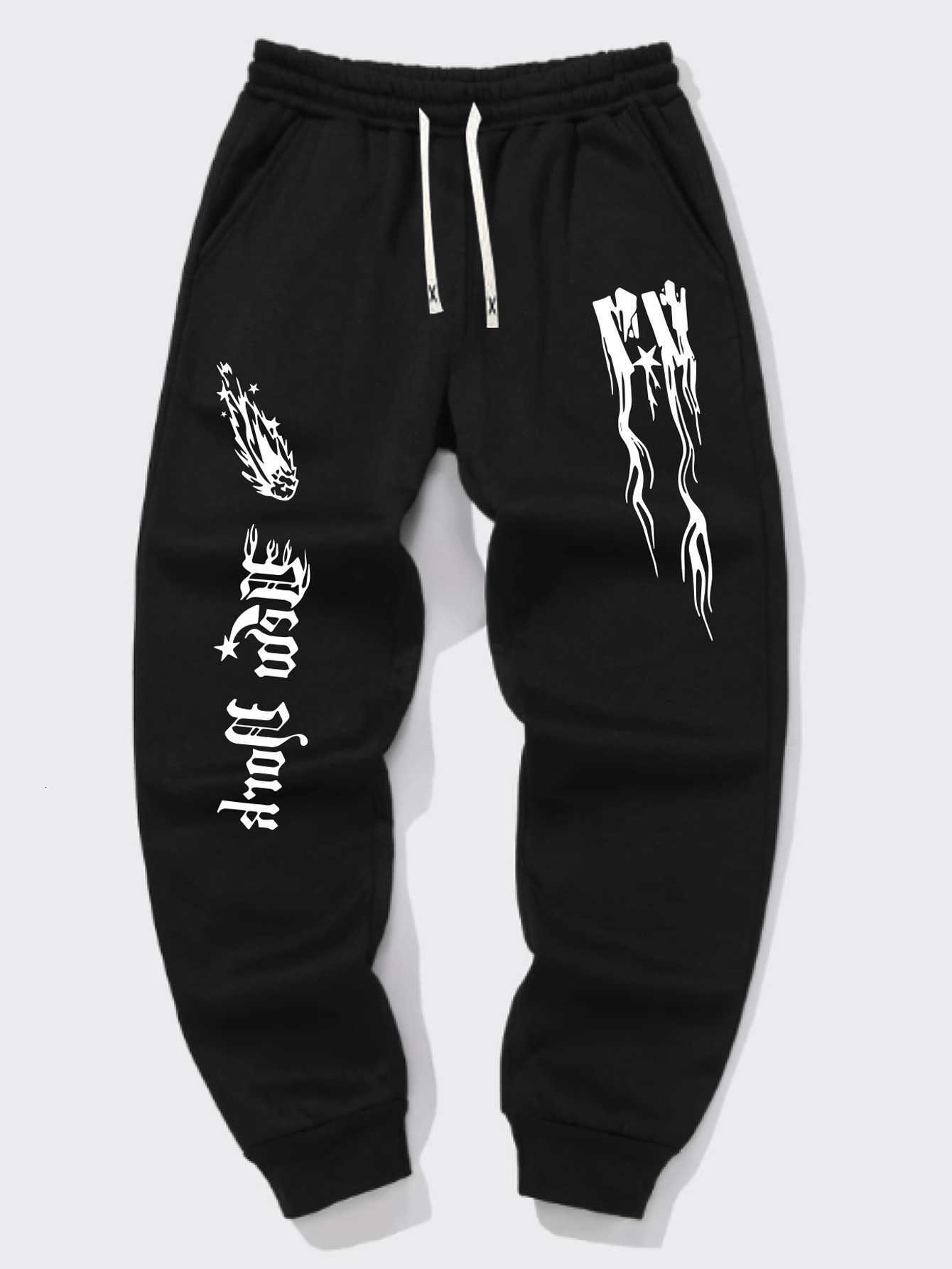 Sweatpants HipHop Casual Street Men Gothic New York Art Pattern Print Drawstring Waist Side Pockets Jogger Pants D260916