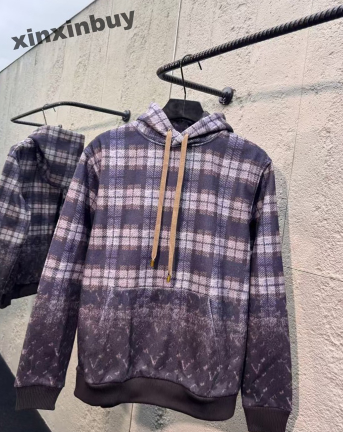 Men Plaid Gradient Sweatshirt Hoodie Designer Women Paris Letter Embroidery jacquard cotton Long Sleeve Man Paris Street green red M-2XL
