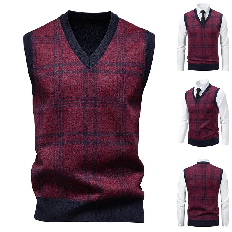 Men's Knitted Warm Sweater in Autumn and Winter V-neck Vest Diamond Grid Twisted Flower Casual Fashion Versatile Top 260916