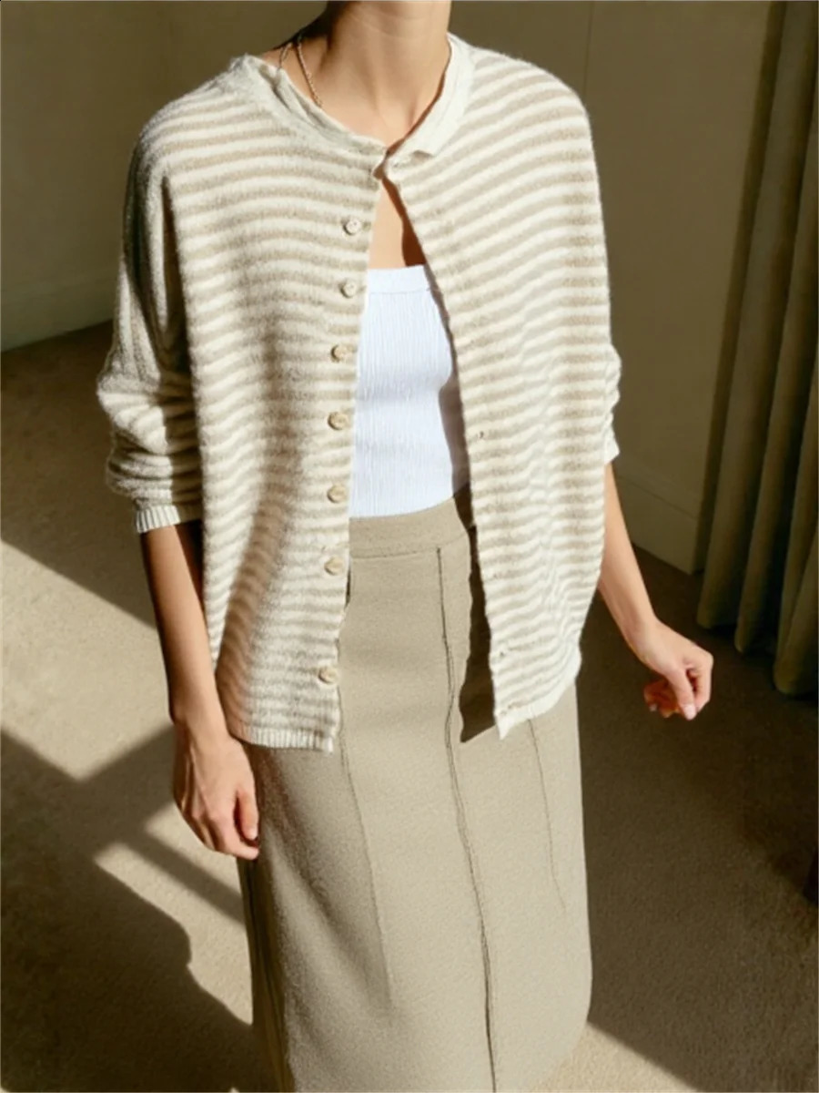 Women's Sweater Striped Button Down Cardigan Knit Tops Outerwear Casual Loose Long Sleeve Fall Tops Knitwear 260916