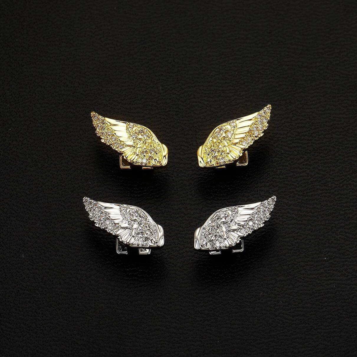 2026 New Female S925 Left perfume And Right Wing With VVS Moissanite Single cologne Tooth Decoration Personalized Trendy Men's Halloween Hip Ho