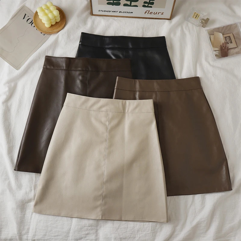 Faux Leather Mini Skirt for Women High Rise A-line PU Short Skirt with Built-in Shorts Black Brown Autumn Winter Trend Outfit 260916