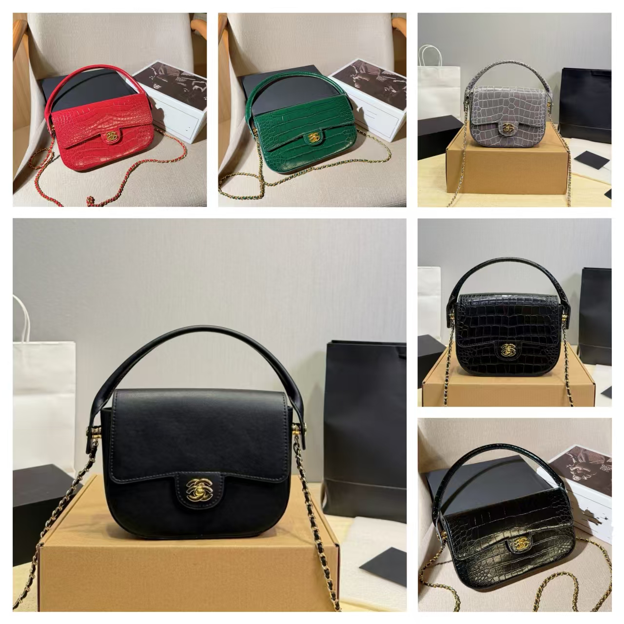 Designer Bag Crocodile Embossed Mini Flap Bag Luxury Leather Top Handle Shoulder Bag Women's Daily Commute Crossbody Handbag