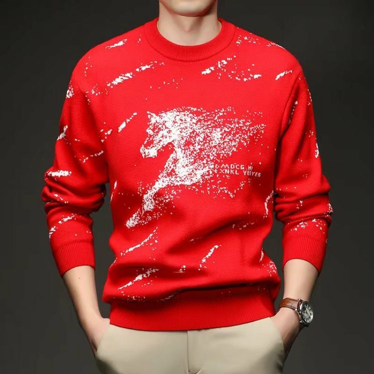 Autumn Winte Collection: Men's Chinese Of The Hose Ed Cew-Neck Sweate, Comfotable Wam, Pefect Fo Festive New Yea Celebation, And Ideal As A Bas