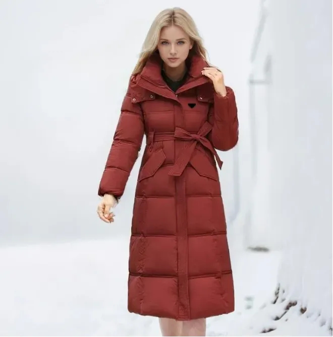 Elegant with Belt Down Coat Long Warm Overcoat Womens Winter Jackets 2026 Light Slim Clothing