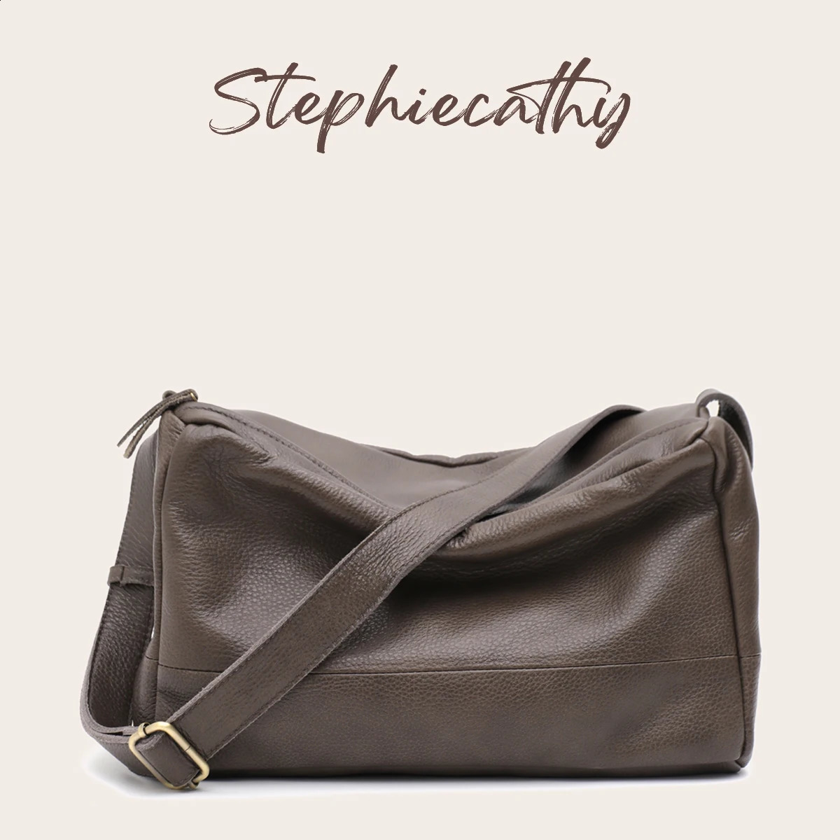 SC Large Capacity Soft Toast Shaped Crossbody Handbag Unisex Minimalist Casual Genuine Leather Shoulder Purse For Travel Busines 260915