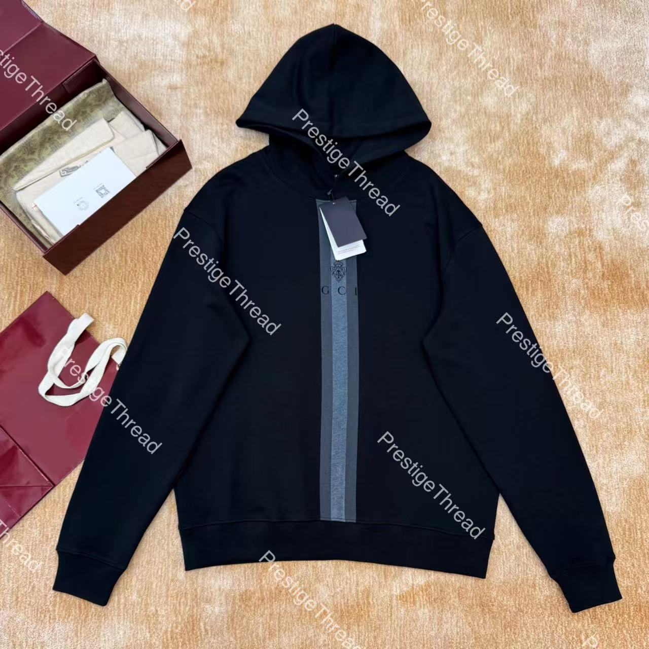 26ss Porter Logo Print Hoodie with Tape Stripe Badge - Designer Men's Hoodies & Sweatshirts