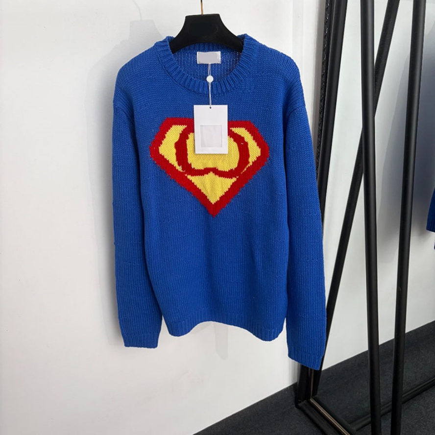 Designer Diamond Embroidery Sweater Women Oversize Y2K Style Blue Knit Sweater Autumn Winter Causal Travel Vacation Pullover Sweater