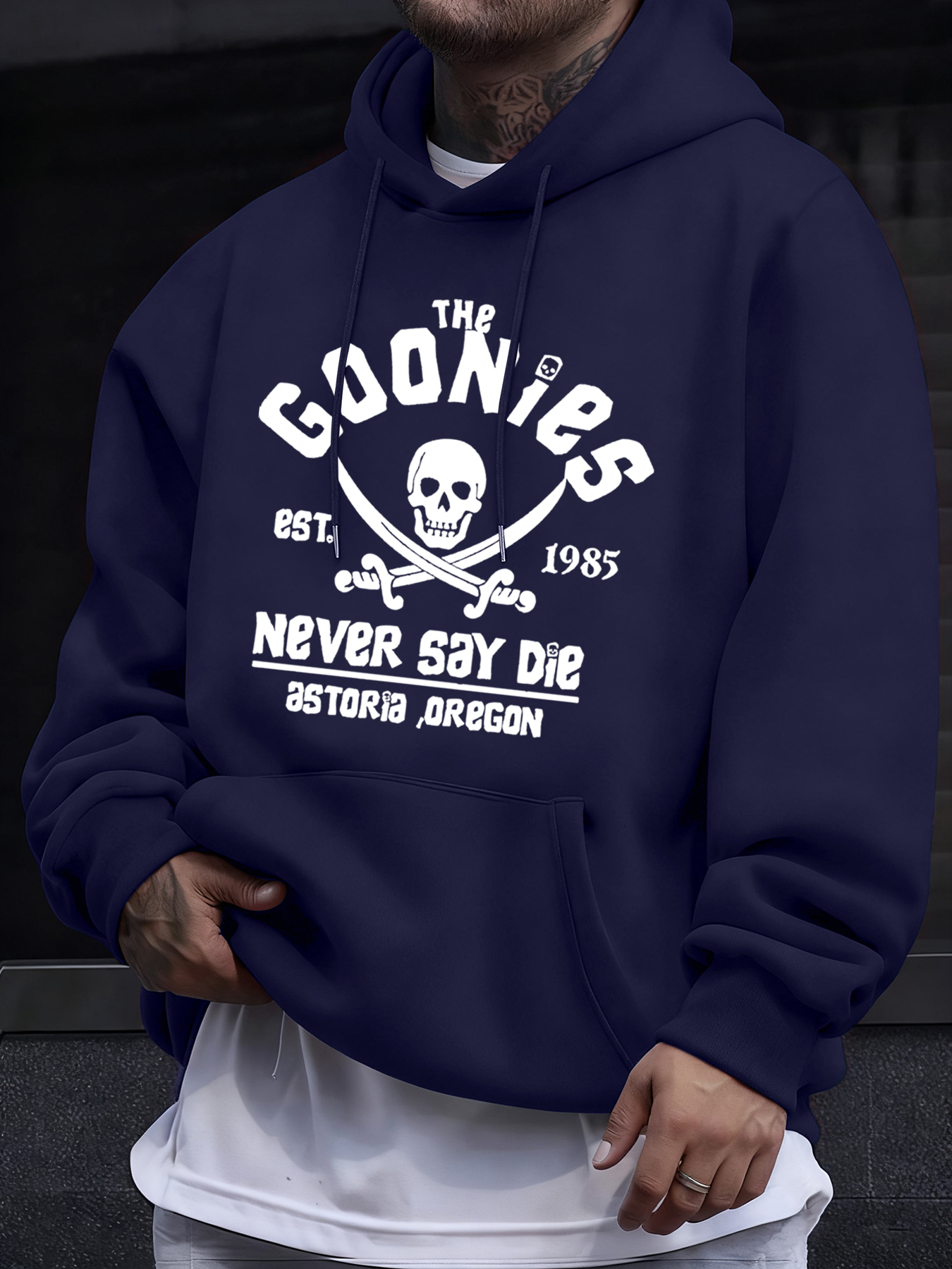 Distressed Goonies Never Say Die Mens Sweatshirt Fashion Casual Hoodies Soft Loose Pullovers Fleece Autumn Unisex Clothing J260916