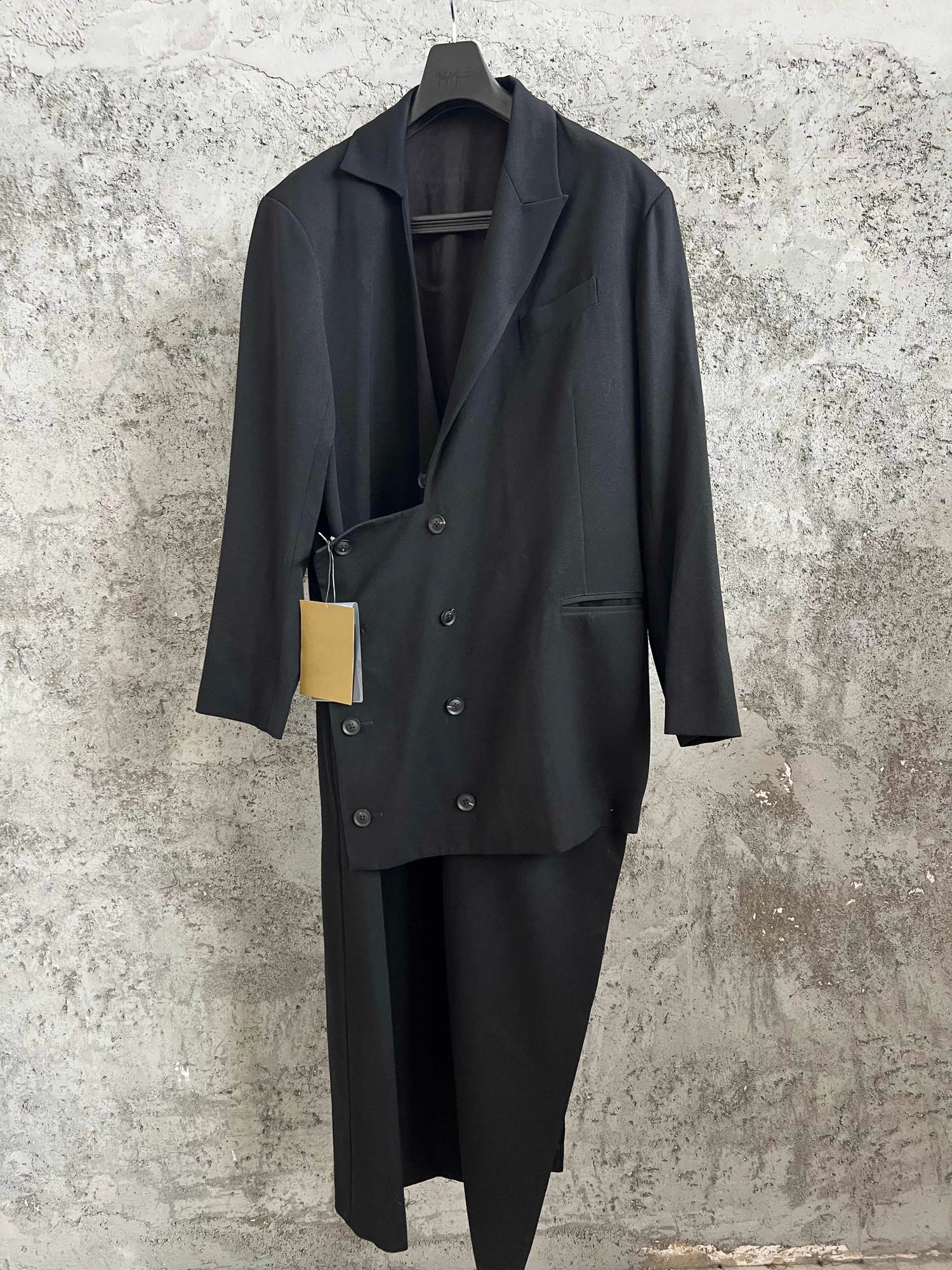 TOP-YAMAMOTO Two-piece wool windbreaker with double-breasted buttons black 260916