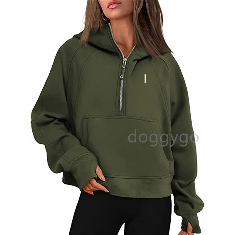 Women Half Zipper Jacket Autumn Hoodies Sweatshirt Yoga Jackets Ladies Sport thick Loose Short Style With Fleece