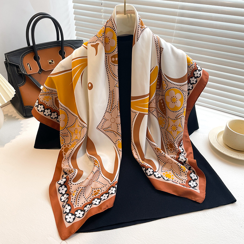 Luxury Floral Prints Square Scarf For Women Soft 90*90cm Neck Scarfs Shawl Warp Elegant Sandbeach Bandanas Multi-use Hijab 26Y0916