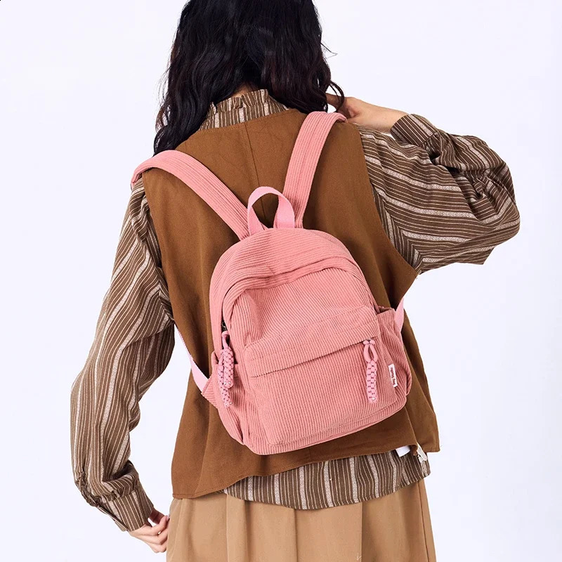 2026 Classic Solid Color Corduroy Sweet Backpacks for Women High Quality Interior Zipper Pocket Large Capacity School Bags 260916