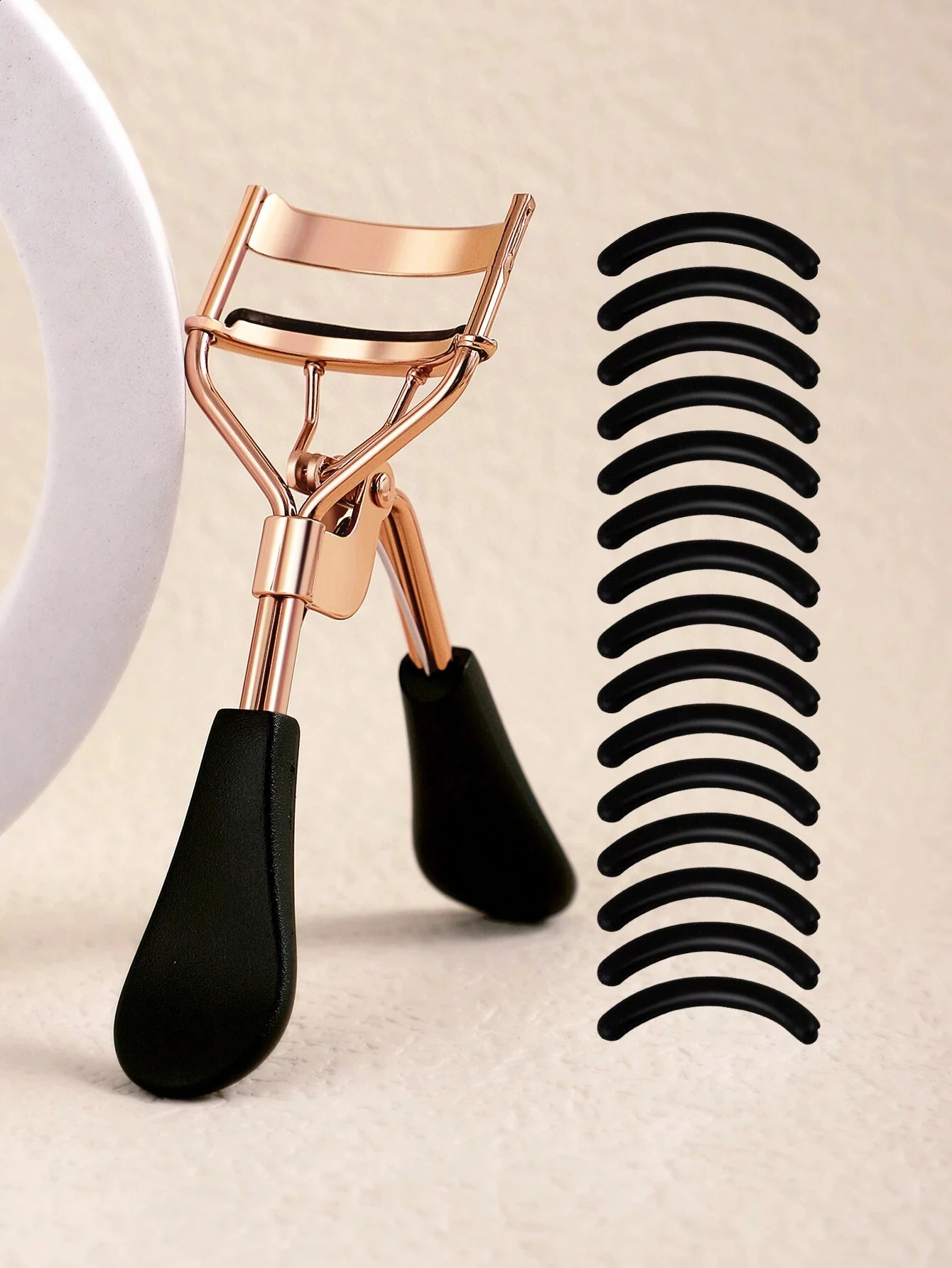 1PC Eyelash Curler and 15 Silicone Pads Portable Stainless Steel Gold Eyelash Curler Curling Shaping Not Hurting 260916