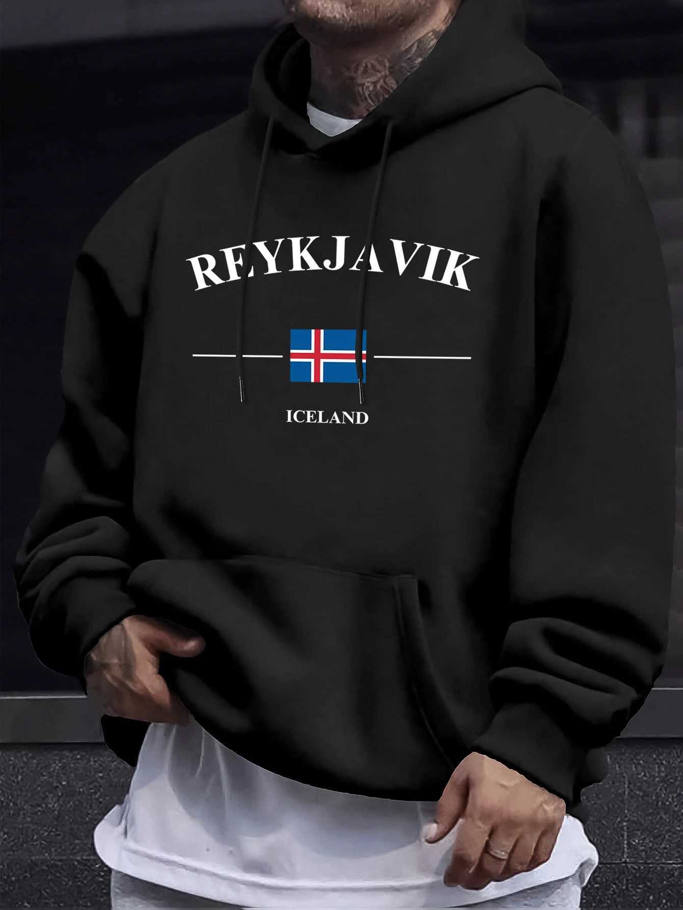 Iceland Letter And Flag Reykjavik Print Hoodie Mens AutumnSweatshirt Casual New Streetwear Comfortable Soft Pullovers D2609151