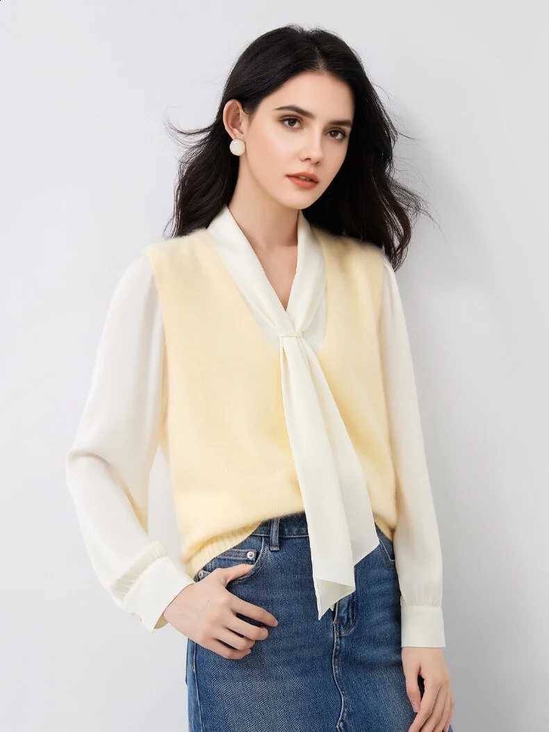 Fleece Vests SuyaDream Wool Women V Neck Chic Pullovers 4.7shmere 95.3%Wool 2025 Fall Winter Sweaters TanksW260915