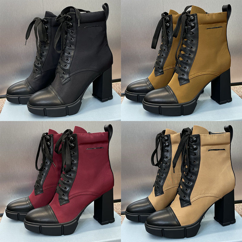 Womens High Heels Leather Boots Designer Thick Heels Workwear Boots Straps Thick Teeth Anti Slip Sole Street Fashion Cool Fashion Boots Top Quality