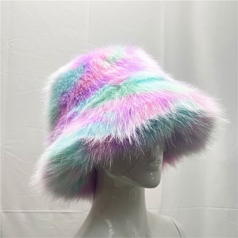 Winter Warm Women Faux Fur Bucket Hat Fashion Wide Brim Solid Color Fisherman Hats Outdoor Men Vacation Casual Panama Cap260915ww