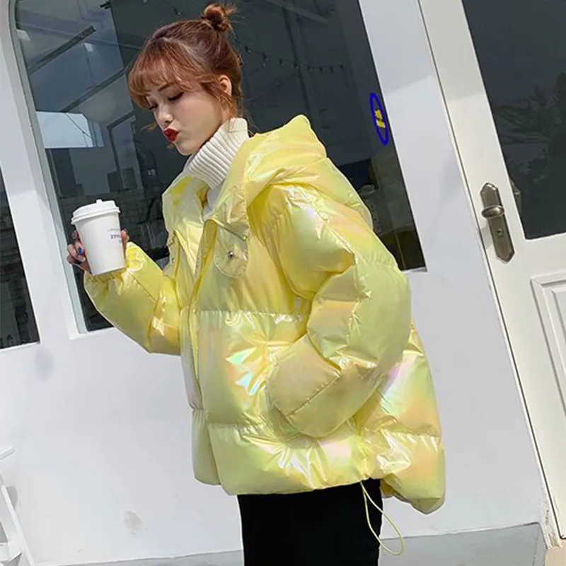 Long Back Forward Women's Short Down Jacket Winter New Colorful Internet Celebrity Glossy Korean Style Loose Coat Bread Clothes H260917