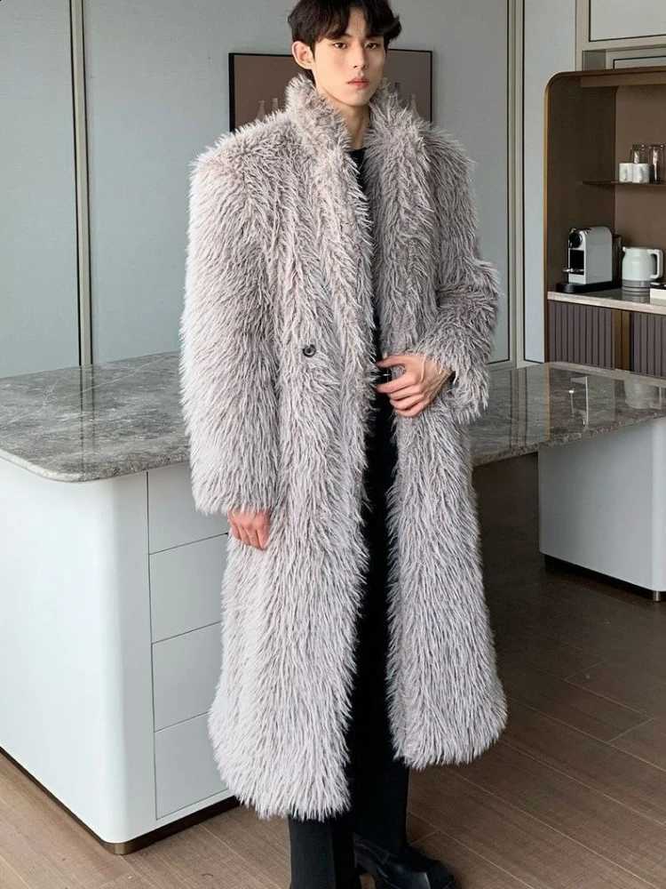 Anti-freeze Winter Warm Long Thick Faux Fur Jacket Fur Trench Coat Loose Coat Lapel Snow Clothing Mens Fur CoatsW260915
