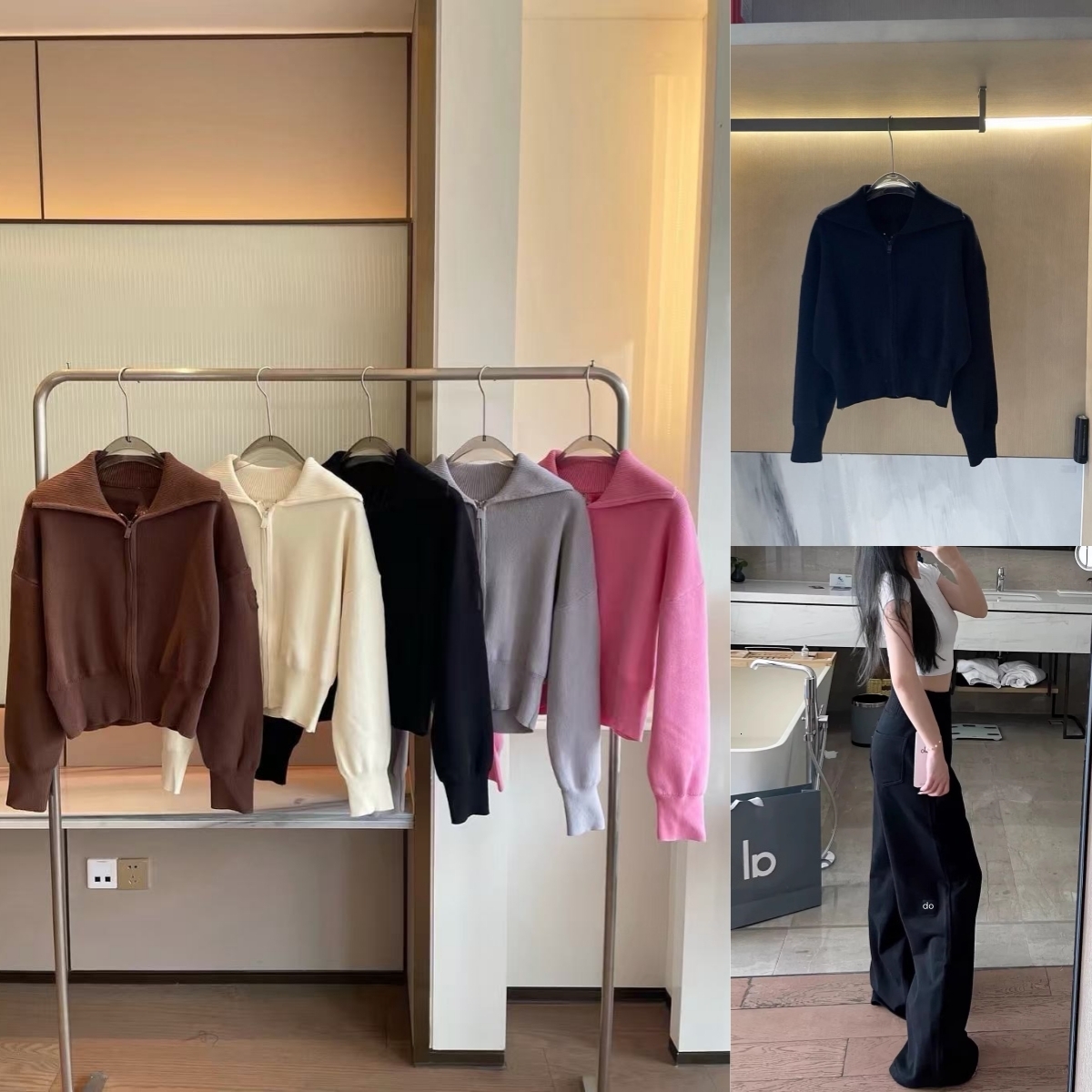 Women Designer Knit Set Scholar Knit Cropped Full Zip Jackets Yoga Cardigan Serenity Wide Leg Sweatpant Cropped knitted Sweater Winter Gym Outfit Sh
