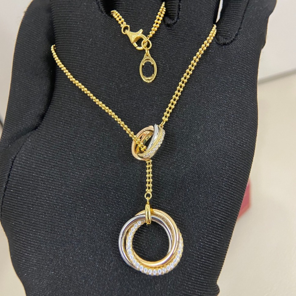 Designer Two Tone Interlocking Circle Pendant Necklace Crystal Inlaid Bead Chain Elegant Women Statement Jewelry...