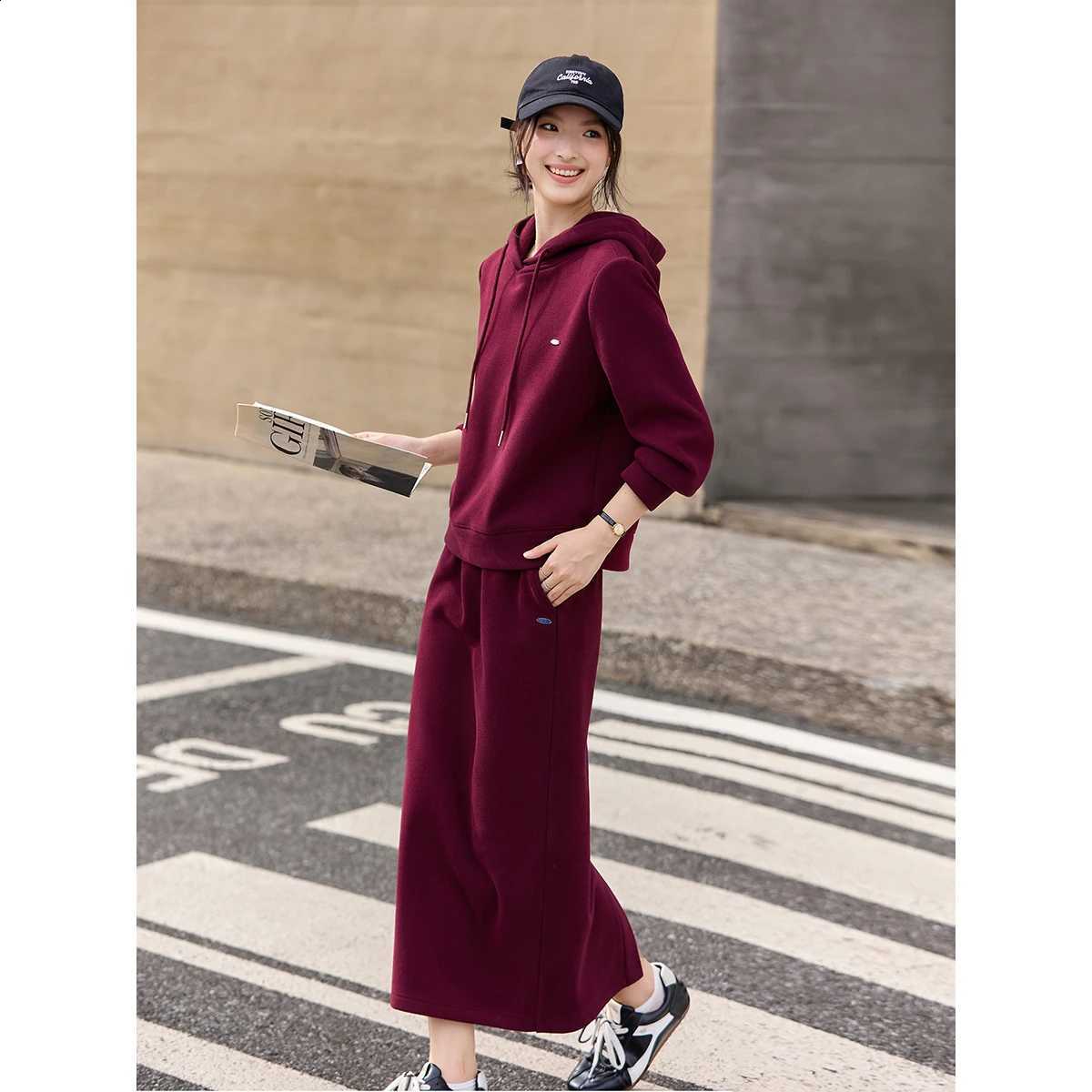 Hooded VIMLY Set Women's Two-Piece Solid Top A-Line Elastic Waist Back Slit Skirt Office Lady Lazy Casual Fashion Outfit A3257W260915