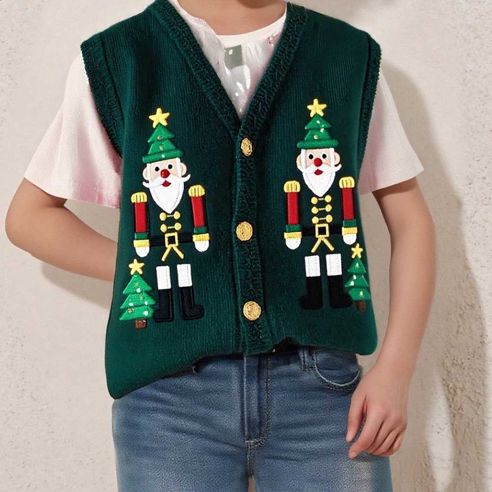 Christmas Autumn Women Fashion Sweaters Vest Santa Claus Embroidery Sleeveless Knitted Cardigan Tops Club Party Clothes J260916