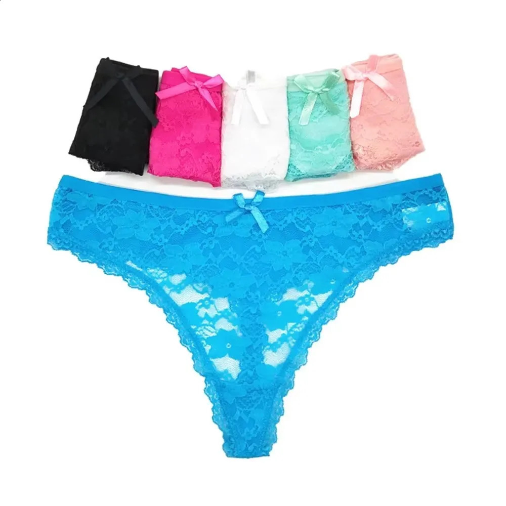 S M L XL XXL Plus Size Sexy Cozy Lace Cotton Thongs Underwear Lingerie for Women Seamless T-back Ladies Transparent G-string 3PC 260917