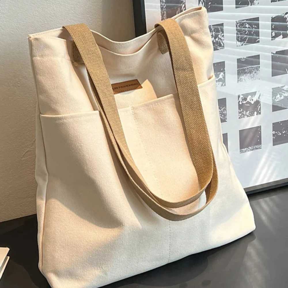 1Pc Women's Tote Bag Canvas Sewing Thread Large Capacity Advanced Sense Handbag Convenient Practical Female's Commuter Bag H2609161