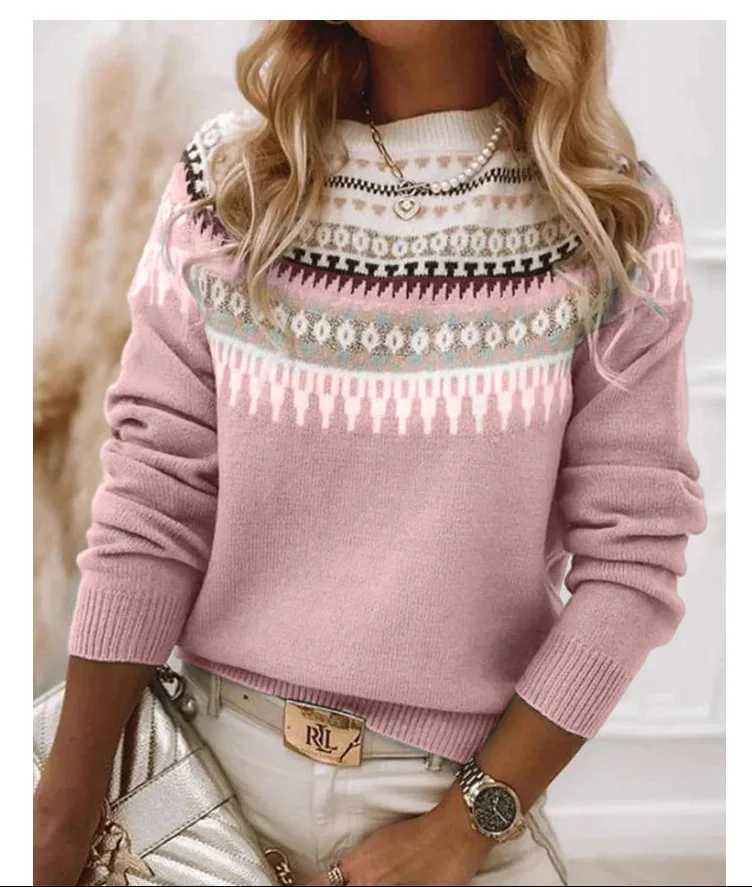 2026 women's new fashion trend commutin versatile temperament round neck color matching loose fashion pullover sweater for women S2609174ZGI