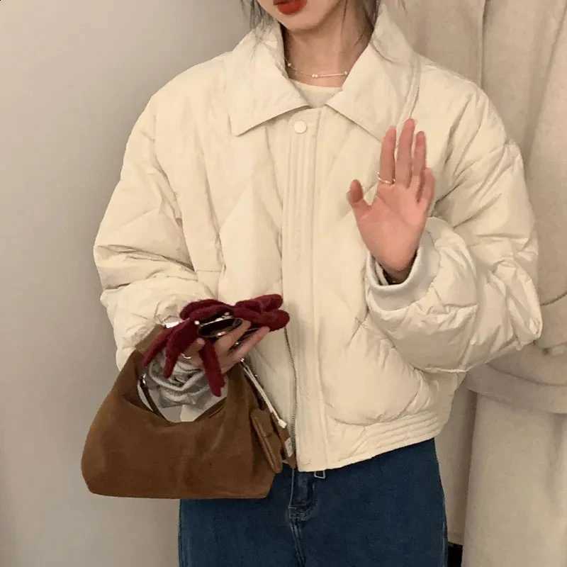 Korean Casual Women Parkas Warm Loose Sweet All Match Zipper Simple Puffy Coats Solid Office Lady Baggy Long Sleeve Outwear New H260917