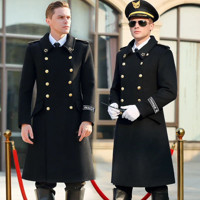 Woolen General Coat Men's German Officer Autumn Winter Uniform Mid length Double breasted Black Wool Greatcoat Coat Tops 260916