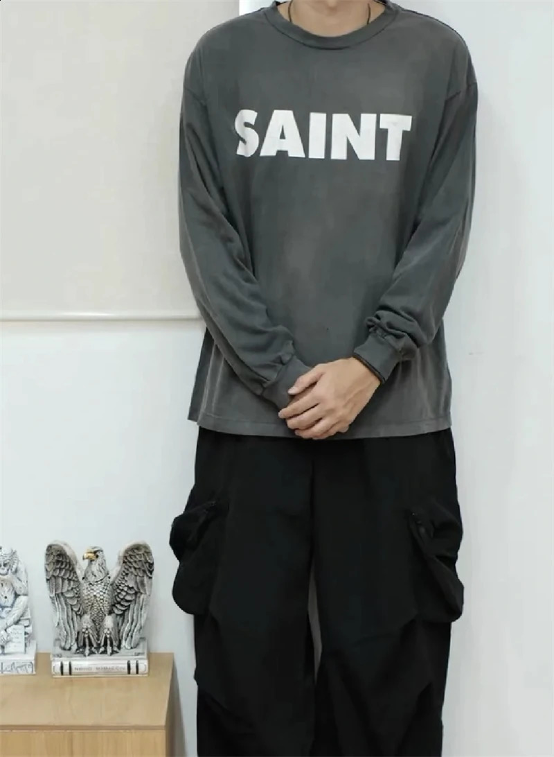 Vintage High Street 24fw Classic Printed Wash Round Neck Long Sleeve Casual Loose Retro Japanese Street Tshirt Men 260916