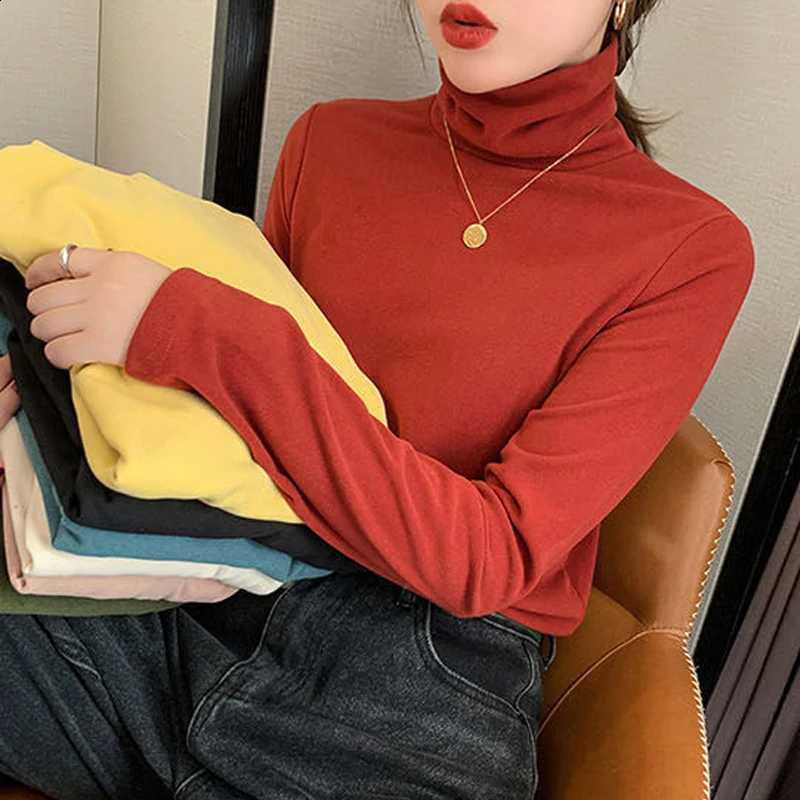 Women Solid Basic Knitted Tops High Neck Keep Warm Underwear Long Sleeve Casual Slim Pullover Korean Fashion Simple Chic Clothes H260916