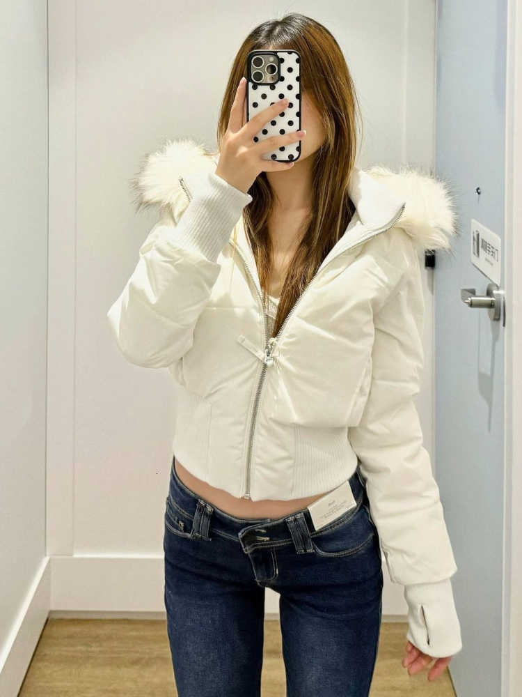 Padded Aesthetic Zipper Vintage Short Coat Women Winter Design Long Sleeve Fur Collar Outerwear Casual Retro New Down Jacket H260917