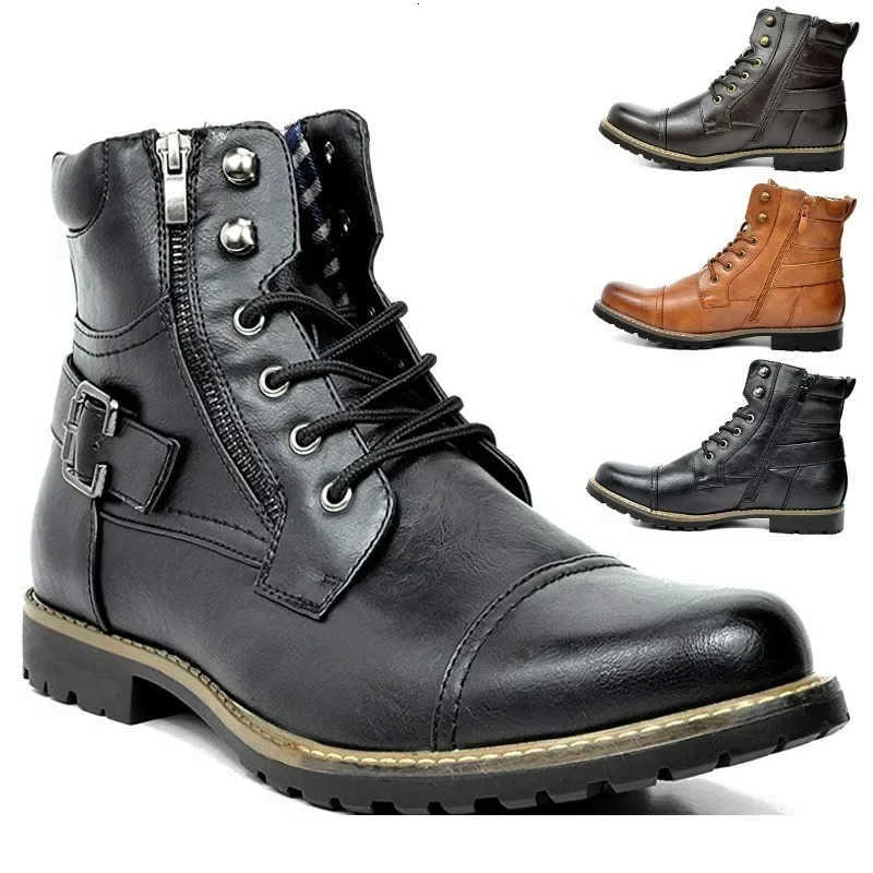 Men Boot Metal Double Zipper Motorcycle Boot Men Leather Britain Ankle Boots Botas Tacticas Hombre Militar Zapatos Para Hombres D260917