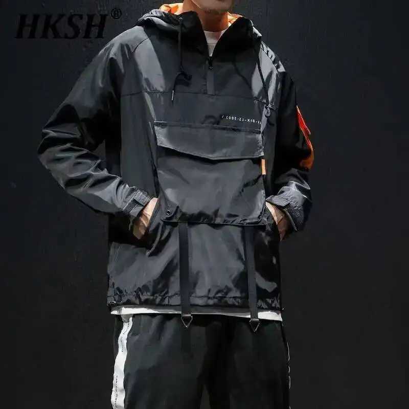 HKSH Spring Autumn Winter Men's Tide Outdoor Jackets Hooded Pullover Spliced High Street Chic Safari Style Japanese Coats HK1738 C260917