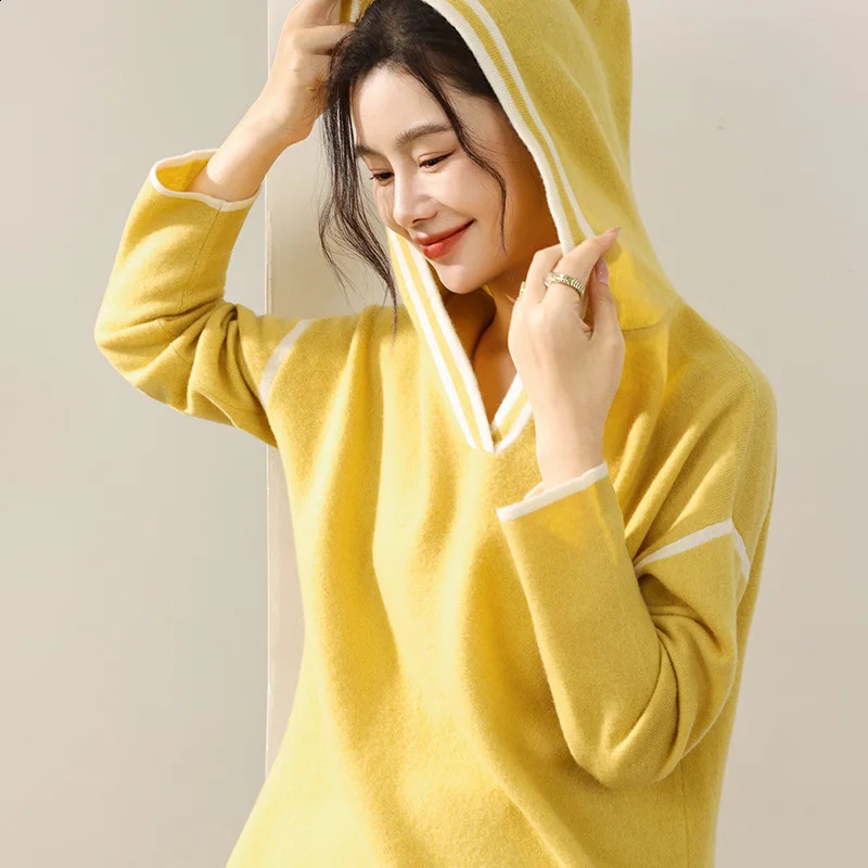 2026AutumnWinter 2piece Women's100Wool Knitted Fashion Hoodie Sweater High Waist Wide Leg Pants Multiple Choice Available 260917